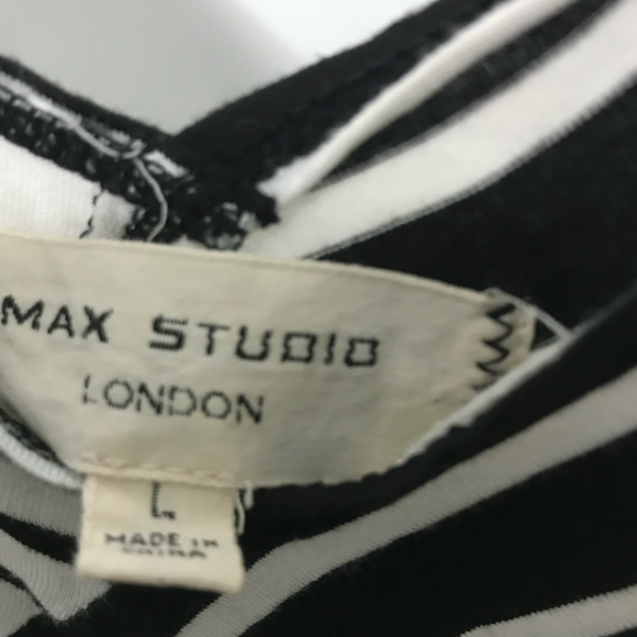 Max Studio London Sleeveless Black Ivory Asymmetrical Stripe Stretch Maxi Lg - Picture 3 of 4